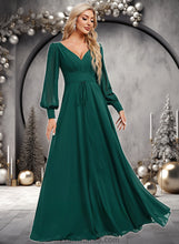 Load image into Gallery viewer, Eloise A-line V-Neck Floor-Length Chiffon Bridesmaid Dress XXBP0025816