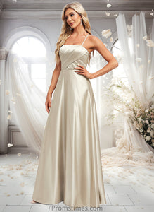 Lizbeth A-line Square Floor-Length Satin Bridesmaid Dress XXBP0025789