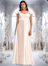 Load image into Gallery viewer, Norah A-line V-Neck Floor-Length Stretch Satin Bridesmaid Dress With Bow XXBP0025759