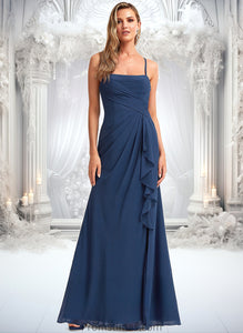 Crystal A-line Square Floor-Length Chiffon Bridesmaid Dress With Ruffle XXBP0025732