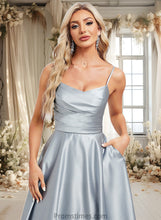 Load image into Gallery viewer, Gwendoline A-line V-Neck Tea-Length Satin Bridesmaid Dress XXBP0025794