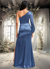 Load image into Gallery viewer, Ciara A-line One Shoulder Floor-Length Stretch Satin Bridesmaid Dress With Bow XXBP0025730