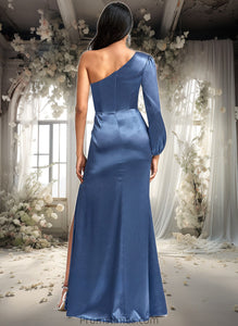 Ciara A-line One Shoulder Floor-Length Stretch Satin Bridesmaid Dress With Bow XXBP0025730