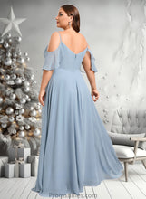 Load image into Gallery viewer, Arielle A-line Cold Shoulder Floor-Length Chiffon Bridesmaid Dress With Ruffle XXBP0025797