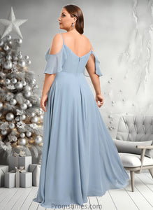 Arielle A-line Cold Shoulder Floor-Length Chiffon Bridesmaid Dress With Ruffle XXBP0025797