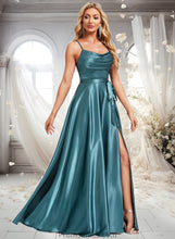 Load image into Gallery viewer, Erin A-line Cowl Floor-Length Stretch Satin Bridesmaid Dress With Ruffle XXBP0025781