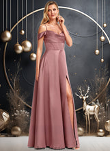 Load image into Gallery viewer, Zara A-line Cold Shoulder Floor-Length Satin Bridesmaid Dress XXBP0025750