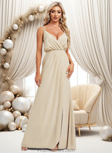 Load image into Gallery viewer, Leilani A-line V-Neck Floor-Length Chiffon Bridesmaid Dress XXBP0025790