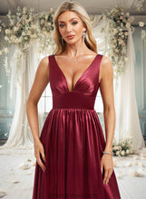 Load image into Gallery viewer, Selah A-line V-Neck Floor-Length Stretch Satin Bridesmaid Dress XXBP0025771