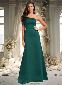 Miracle A-line Asymmetrical Off the Shoulder Floor-Length Satin Prom Dresses XXBP0025884