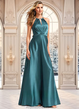 Load image into Gallery viewer, Iris A-line Halter Floor-Length Stretch Satin Bridesmaid Dress XXBP0025731