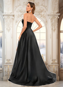 Gracelyn A-line V-Neck Sweep Train Satin Prom Dresses XXBP0025842