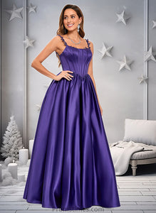 Tamia Ball-Gown/Princess Scoop Floor-Length Satin Prom Dresses With Appliques Lace Beading XXBP0025865