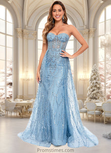 Patricia Sheath/Column Sweetheart Sweep Train Sequin Tulle Prom Dresses With Sequins XXBP0025860