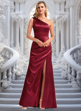 Load image into Gallery viewer, Dylan A-line One Shoulder Floor-Length Stretch Satin Bridesmaid Dress With Bow XXBP0025758