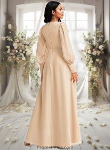 Adriana A-line V-Neck Floor-Length Chiffon Bridesmaid Dress XXBP0025763