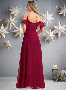 Anabel A-line Cold Shoulder Floor-Length Chiffon Bridesmaid Dress With Ruffle XXBP0025755