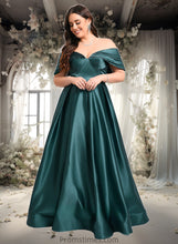 Load image into Gallery viewer, Jessie A-line Off the Shoulder Floor-Length Satin Prom Dresses With Pleated XXBP0025851