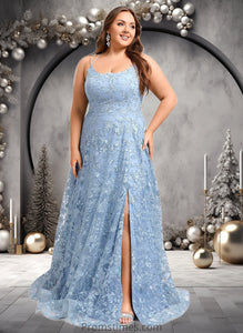 Karly A-line Scoop Floor-Length Lace Floral Prom Dresses XXBP0025847