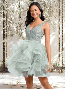 Madison Ball-Gown/Princess V-Neck Short Tulle Lace Homecoming Dress XXBP0025671