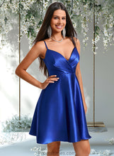 Load image into Gallery viewer, Anika A-line V-Neck Short Stretch Satin Homecoming Dress With Pleated XXBP0025705