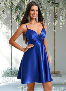 Anika A-line V-Neck Short Stretch Satin Homecoming Dress With Pleated XXBP0025705