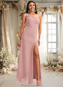 Sibyl A-line One Shoulder Floor-Length Chiffon Bridesmaid Dress With Bow XXBP0025748