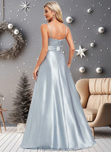 Load image into Gallery viewer, Bianca A-line V-Neck Floor-Length Stretch Satin Bridesmaid Dress XXBP0025795