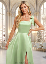 Load image into Gallery viewer, Elaine A-line Square Floor-Length Satin Bridesmaid Dress With Bow XXBP0025778