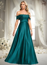 Load image into Gallery viewer, Gwendoline A-line Off the Shoulder Floor-Length Stretch Satin Prom Dresses XXBP0025879