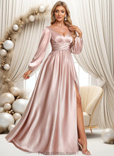 Load image into Gallery viewer, Frederica A-line V-Neck Floor-Length Stretch Satin Prom Dresses XXBP0025880