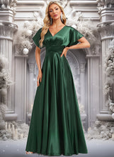 Load image into Gallery viewer, Yaretzi A-line V-Neck Floor-Length Stretch Satin Bridesmaid Dress XXBP0025782