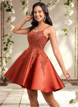 Load image into Gallery viewer, Rebekah A-line Scoop Short Satin Lace Homecoming Dress With Sequins XXBP0025683