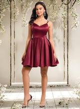 Load image into Gallery viewer, Monica Ball-Gown/Princess V-Neck Short Satin Homecoming Dress With Bow XXBP0025662