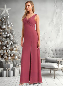 Kylie A-line V-Neck Floor-Length Chiffon Bridesmaid Dress XXBP0025753