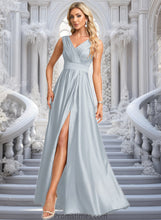 Load image into Gallery viewer, Kristina A-line V-Neck Floor-Length Satin Prom Dresses XXBP0025877