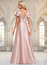 Load image into Gallery viewer, Cassidy A-line V-Neck Floor-Length Stretch Satin Bridesmaid Dress With Ruffle XXBP0025787