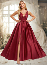 Load image into Gallery viewer, Emma A-line V-Neck Floor-Length Satin Bridesmaid Dress XXBP0025775