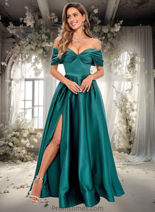 Jessie A-line Off the Shoulder Floor-Length Satin Prom Dresses With Pleated XXBP0025851