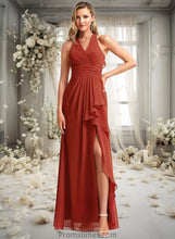 Load image into Gallery viewer, Madalyn A-line V-Neck Floor-Length Chiffon Bridesmaid Dress With Ruffle XXBP0025754