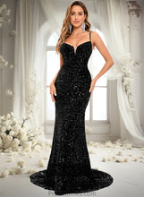 Load image into Gallery viewer, Alma Trumpet/Mermaid V-Neck Sweep Train Sequin Prom Dresses XXBP0025850