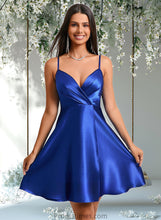 Load image into Gallery viewer, Anika A-line V-Neck Short Stretch Satin Homecoming Dress With Pleated XXBP0025705