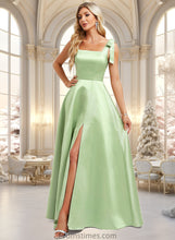 Load image into Gallery viewer, Elaine A-line Square Floor-Length Satin Bridesmaid Dress With Bow XXBP0025778