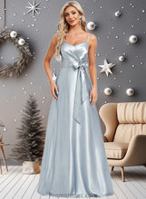 Load image into Gallery viewer, Bianca A-line V-Neck Floor-Length Stretch Satin Bridesmaid Dress XXBP0025795