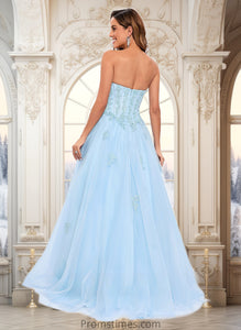 Kenna Ball-Gown/Princess Straight Sweep Train Tulle Prom Dresses With Sequins Appliques Lace XXBP0025864