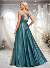 Load image into Gallery viewer, Erin A-line Cowl Floor-Length Stretch Satin Bridesmaid Dress With Ruffle XXBP0025781