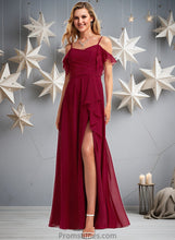 Load image into Gallery viewer, Anabel A-line Cold Shoulder Floor-Length Chiffon Bridesmaid Dress With Ruffle XXBP0025755