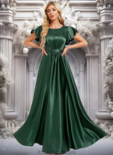 Load image into Gallery viewer, Maisie A-line Scoop Floor-Length Stretch Satin Bridesmaid Dress With Ruffle XXBP0025770