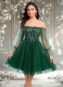 Anastasia A-line Off the Shoulder Short Tulle Homecoming Dress With Sequins Appliques Lace XXBP0025663