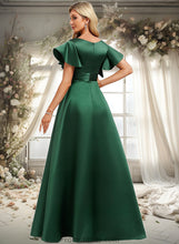 Load image into Gallery viewer, Rebecca A-line V-Neck Floor-Length Satin Bridesmaid Dress With Ruffle XXBP0025777